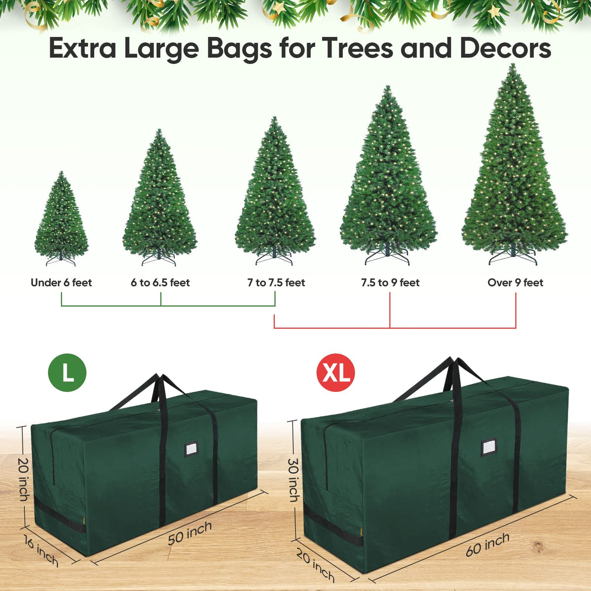Baleine Christmas Tree Storage Bag, 7.5 Feet, Green