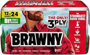Brawny Tear-A-Square 3-Ply Paper Towels, 12 Double Rolls = 24 Regular Rolls