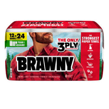 Tear-A-Square 3-Ply Paper Towels by Brawny – 12 Rolls (76 Sheets each), Paper, White, Model 446745