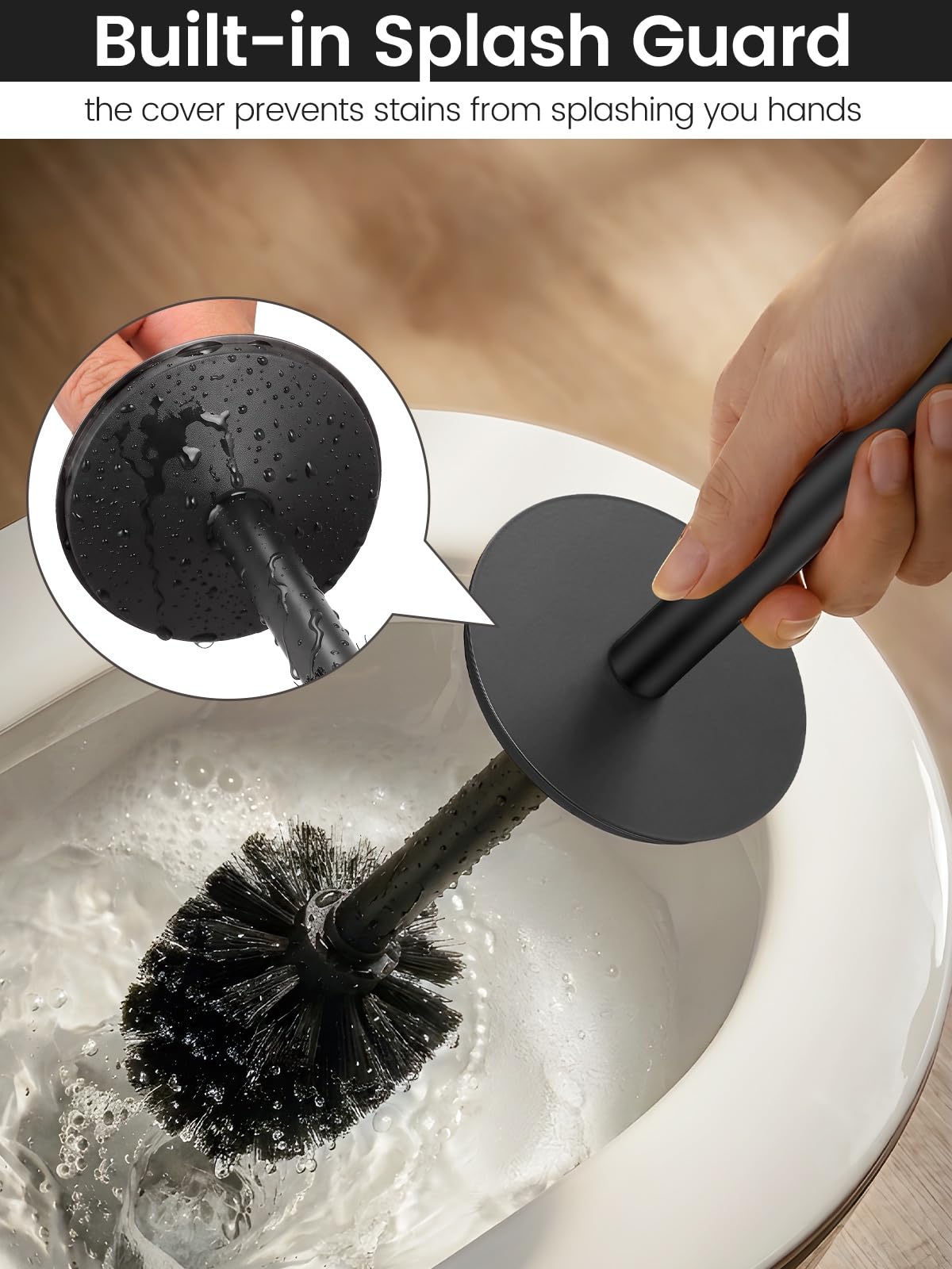 Toilet Brush and Holder Set by HIQTEK – Black-19, Model HB-LM01-Black-VINE-19