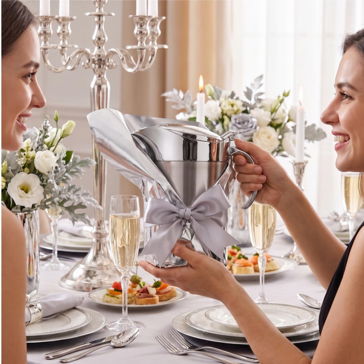 Peohud Gravy Boat, Double Insulated Stainless Steel, 24 Ounces, Silver