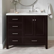 ARIEL Cambridge 42-inch Bathroom Vanity with Sink,Solid Wood, 1.5-inch Carrara White Quartz Countertop & Backsplash, Single Oval Porcelain Sink, 2 Soft Closing Doors, 5 Dovetail Drawers, Espresso