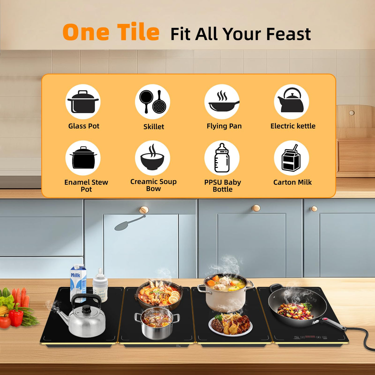 YEJOUMO Detachable Electric Warming Tray, 4 Modular Panels, Black