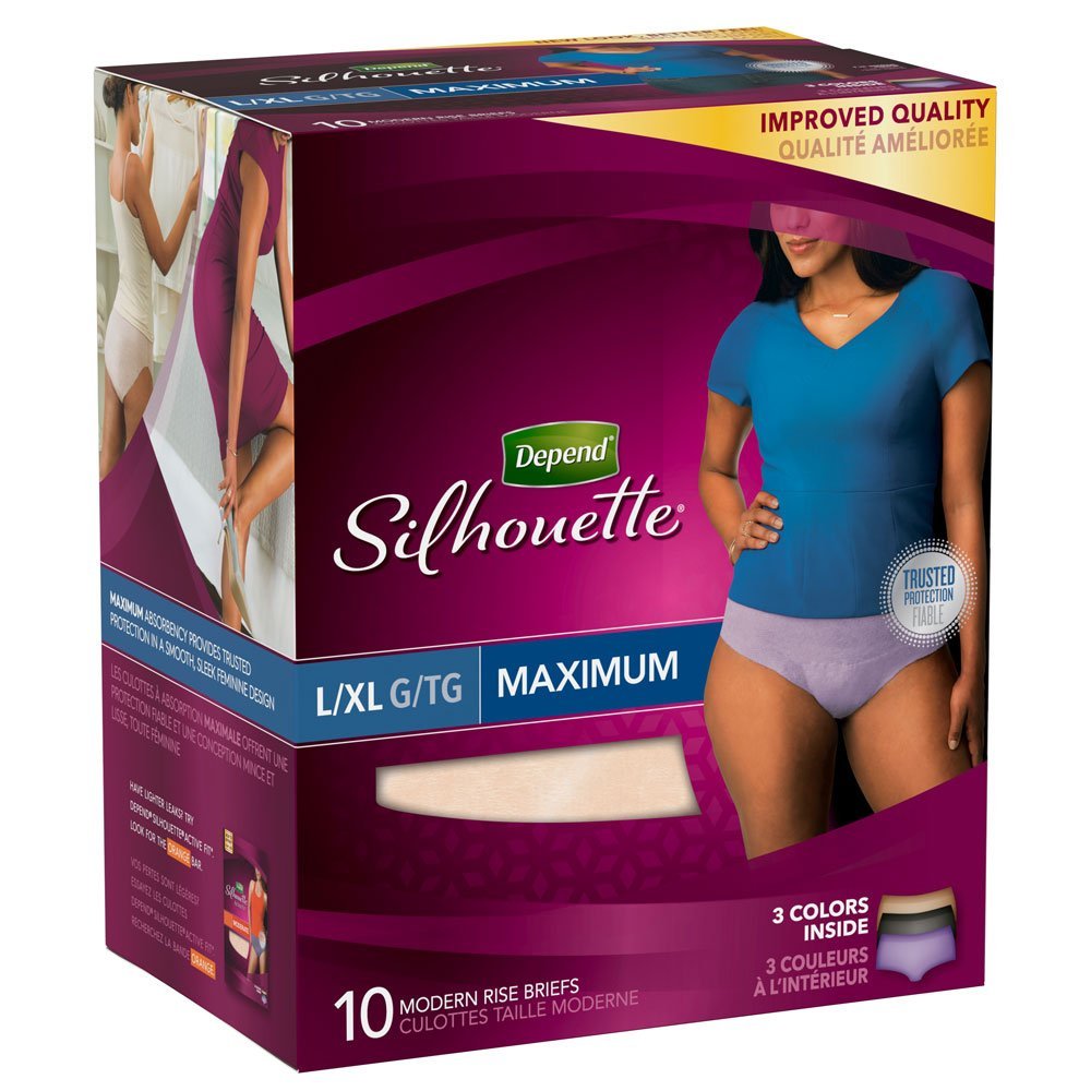 Underwear Silhouette Maximum Absorbency for Women by Depend – 10 Count (Pack of 1), Multicolor, Model 12777