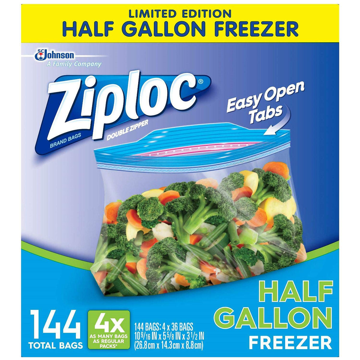 Half gallon Disposable Freezer Bags by Ziploc – 144 Count (Pack of 1), 0.5 gallons, Plastic, Original Version, Model 898444