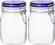 Bormioli Rocco Fido Collection, 2 Pack, 33¾ Oz. Food Storage Glass Jars, Airtight Rubber Seal & Glass Lid, With Stainless Wire Clamp, Made In Italy.