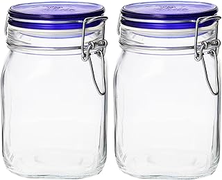 Bormioli Rocco Fido Collection, 2 Pack, 33¾ Oz. Food Storage Glass Jars, Airtight Rubber Seal & Glass Lid, With Stainless Wire Clamp, Made In Italy.