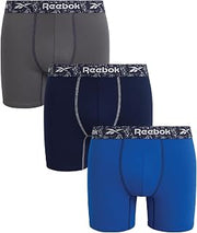 Reebok Mens Boxer Briefs Moisture-Wicking Stretch Pouch 3 Pack, 6'' Inseam