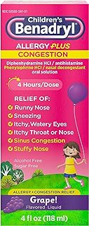 Childrens Benadryl Allergy Plus Congestion Grape Flavored Liquid 4 fl oz. Box - 24 per case.