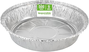 Responsible Products 9 inch Round Cake Pie Pans, Forever-Recyclable™ Aluminum, Extra Strength for Take Out, Cooking, Baking, Freezing and Meal Prep (500 Count)