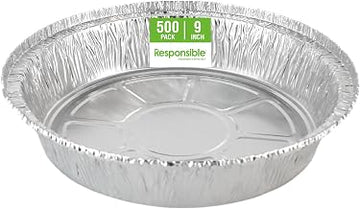 Responsible Products 9 inch Round Cake Pie Pans, Forever-Recyclable™ Aluminum, Extra Strength for Take Out, Cooking, Baking, Freezing and Meal Prep (500 Count)