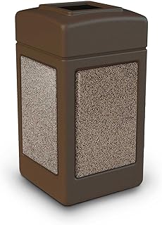 Commercial Zone 720355 StoneTec 42 Gallon Square Waste Receptacle, Brown w/Riverstone Panels