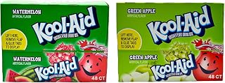 Kool-Aid Green Apple & Watermelon Unsweetened Zero Calorie Drink Mix – 48 Ct Caffeine Free Pitcher Packets 1 box of each flavor (Variety Pack)