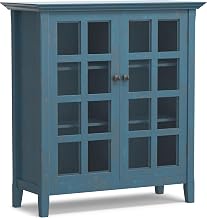 SIMPLIHOME Acadian 39" Wide Solid Wood Cabinet in Distressed Coastal Blue