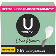 Clean & Secure Panty Liners by U by Kotex – 129 Count (Pack of 4), Rubber, White, Model 00036000490602