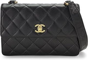 Chanel, Pre-loved Black Quilted Lambskin Shoulder Bag, Black