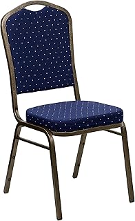 Flash Furniture Hercules Crown Back Stackable Banquet Chair, Navy Blue | Gold Vein Frame, Fabric Upholstery