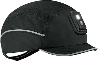 Ergodyne Skullerz 8965F(x) Safety Bump Cap Hat with Rechargeable LED Light, Micro Brim Length, Lightweight Head Protection Black