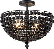 Canarm Ltd. Ashbay 2-Light Semi-Flush Mount Light – Black Finish with Wooden Bead Accents, Rustic Coastal Design, Ideal for Bedrooms, Hallways, Accent Spaces