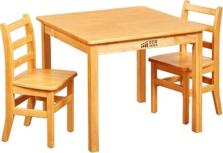 ECR4Kids 30in D Square Hardwood Table with 24in Legs and Two 14in Chairs, Kids Furniture, Honey, 3-Piece