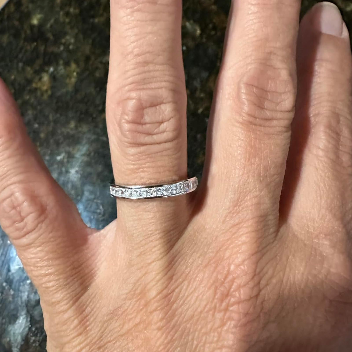 Princess Wedding Bands for Women Channel Half Eternity by Newshe Jewellery – 9, Gemstone, Princess Cut Cubic Zirconia, Model BR0757_BAND_9-JP