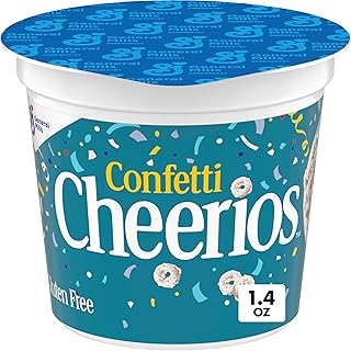 Cheerios Confetti Breakfast Cereal Cup, Gluten Free, Single Serve, 1.4 oz | Vanilla Flavor with Rainbow Sprinkles, 22g Whole Grain per Serving, 12 Vitamins & Minerals, No Artificial Flavors