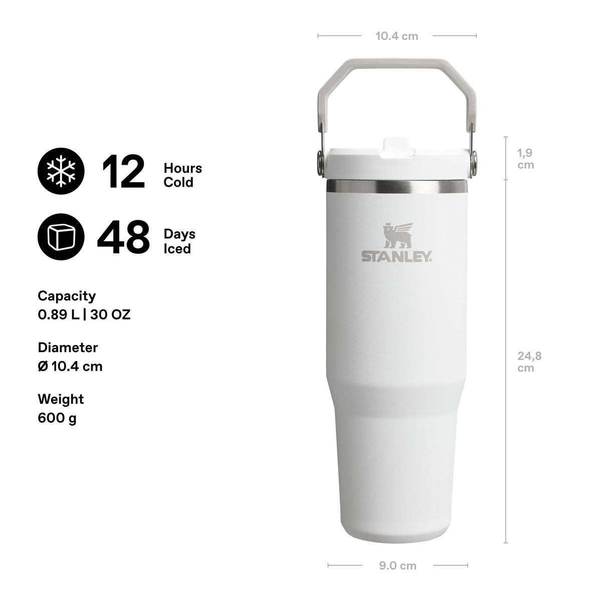 IceFlow Flip Straw Tumbler by STANLEY – 30 Ounces, Edelstahl, Frost, Model 10-12043-069