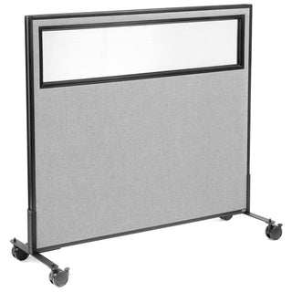 48-1/4"W x 45" H Mobile Office Partition Panel with Partial Window by Global Industrial – Alloy Steel, Grey, Model 694982MGY
