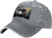 Emu Cap Unisex Cotton Denim Baseball Cap Personalized Adjustable Dad Hat Vintage Washed Baseball Hat Carbon Gray-Style