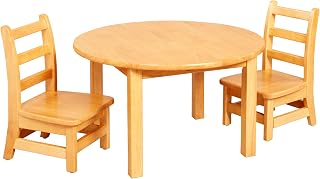 ECR4Kids 30in D Round Hardwood Table with 16in Legs and Two 8in Chairs, Kids Furniture, Honey