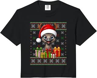 Emu Bird Christmas Ugly Sweaters Festive Santa Hat Xmas Comfort Colors Crop Top