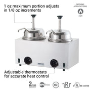 Products Twin Topping Warmer with Pumps by Server – 3.0 quarts, Stainless Steel, Silver, Model 81230