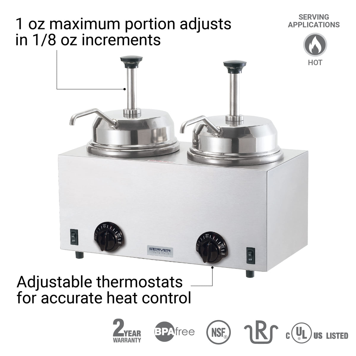 Products Twin Topping Warmer with Pumps by Server – 3.0 quarts, Stainless Steel, Silver, Model 81230