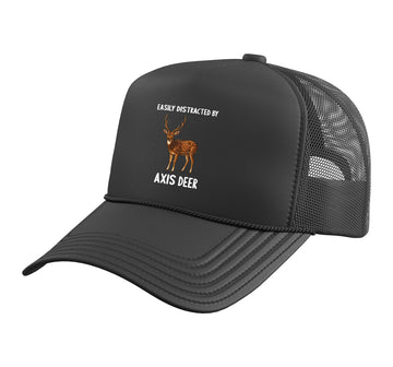 Chital Easily Distracted by Axis Deer Trucker Hat with Adjustable Mesh Back by Chital Axis Deer Lovers Shop – Polyester, Black