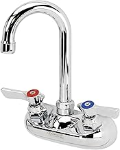 Krowne KR-10-400L 3.5" Wall Mount Faucet with Gooseneck Spout, 4" Center, 0.5 GPM Aerator, 1/2" NPS Male Inlets, Color-Coded Handles, Chrome-Plated, NSF Certified