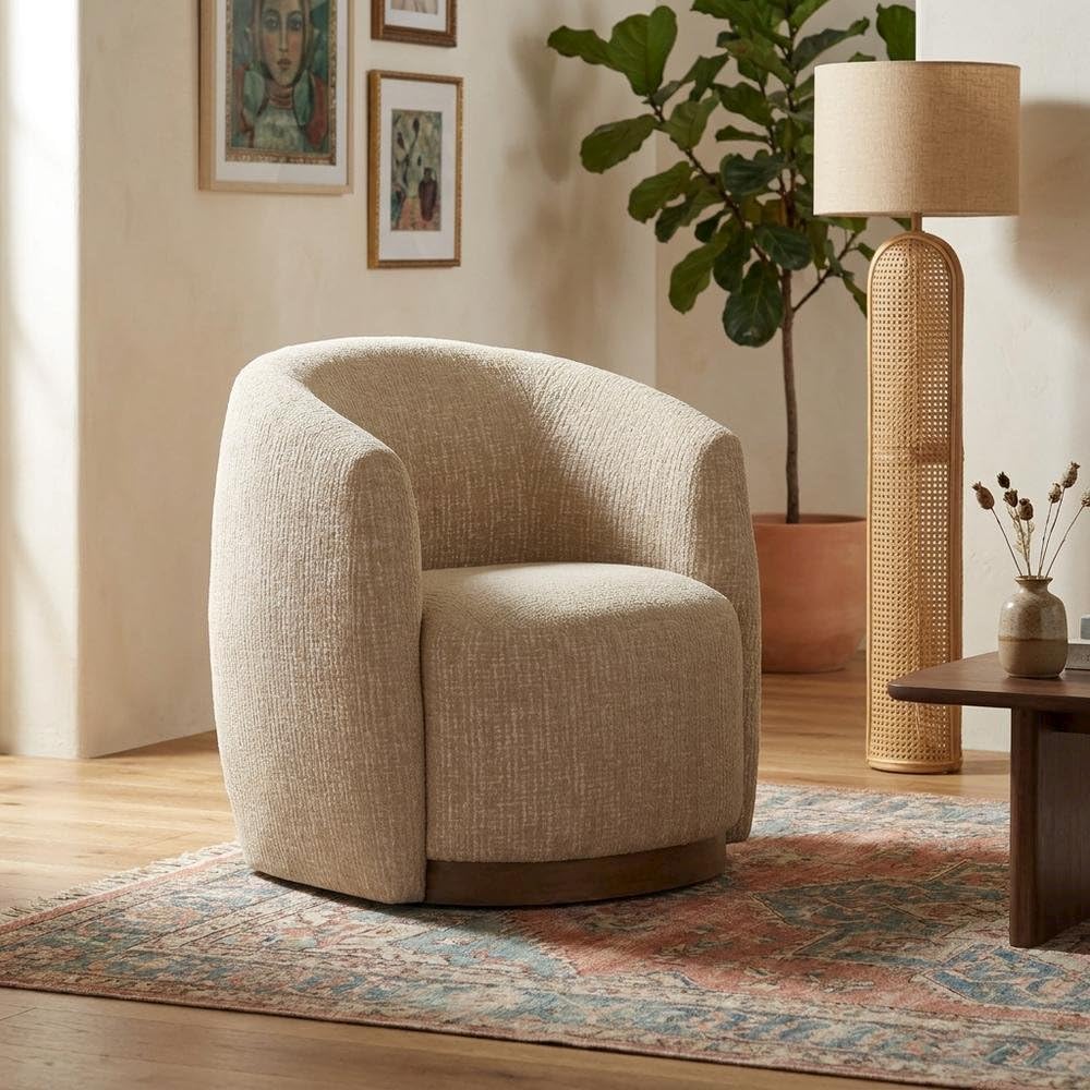 Beige Sand Dollar Swivel Accent Chair for Living Room by Starlight Canyon Home – 100% Polyester (S), Beige