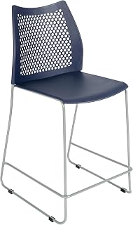 Flash Furniture Hercules Counter Stool with Air-Vent Back, Navy | Sled Base, Powder Coated