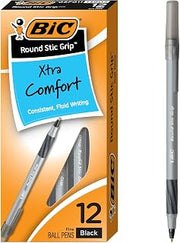 BIC Round Stic Grip Xtra-Comfort Ballpoint Pens, 1.2 mm, Pack of 12