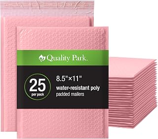 Quality Park Bubble Mailers, 8.5 x 11, Light Pink Poly Mailers, Padded Envelopes, Shipping Bags, Water Resistant, Self Seal, 25 Per Box (QUA85908)