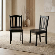 Wooden Dining Chairs with Wood Seat by Furnifact – Rubberwood, Black, Pack of 2