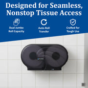 Twin 9" Bath Tissue Dispenser by San Jamar – 19 x 5 1/4 x 12, Plastic, Black Pearl, Model R4090TBK