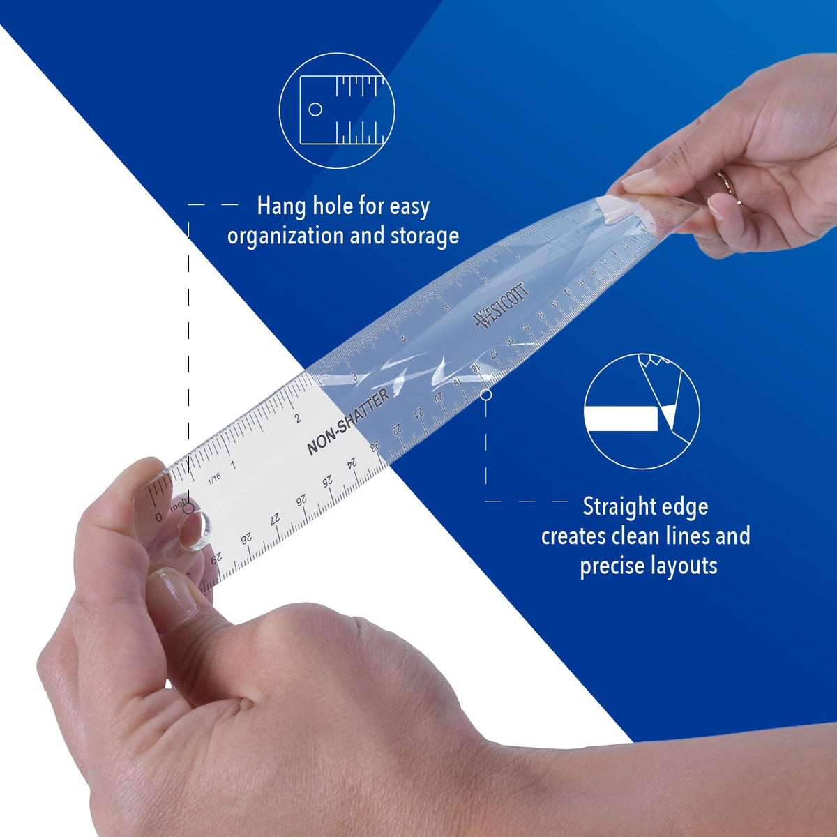 Shatterproof Ruler by Westcott – SINGLE, Plastic, Clear, Model 13862