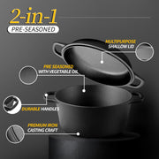 Edging Casting Cast Iron Dutch Oven with Skillet Lid, Pre-Seasoned, 5 Qt, Black
