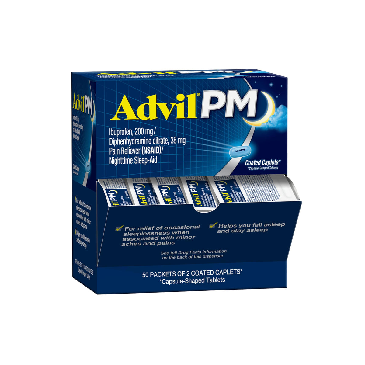 PM Caplets by Advil – 100 Count (50 Packets of 2), Model 305730164559