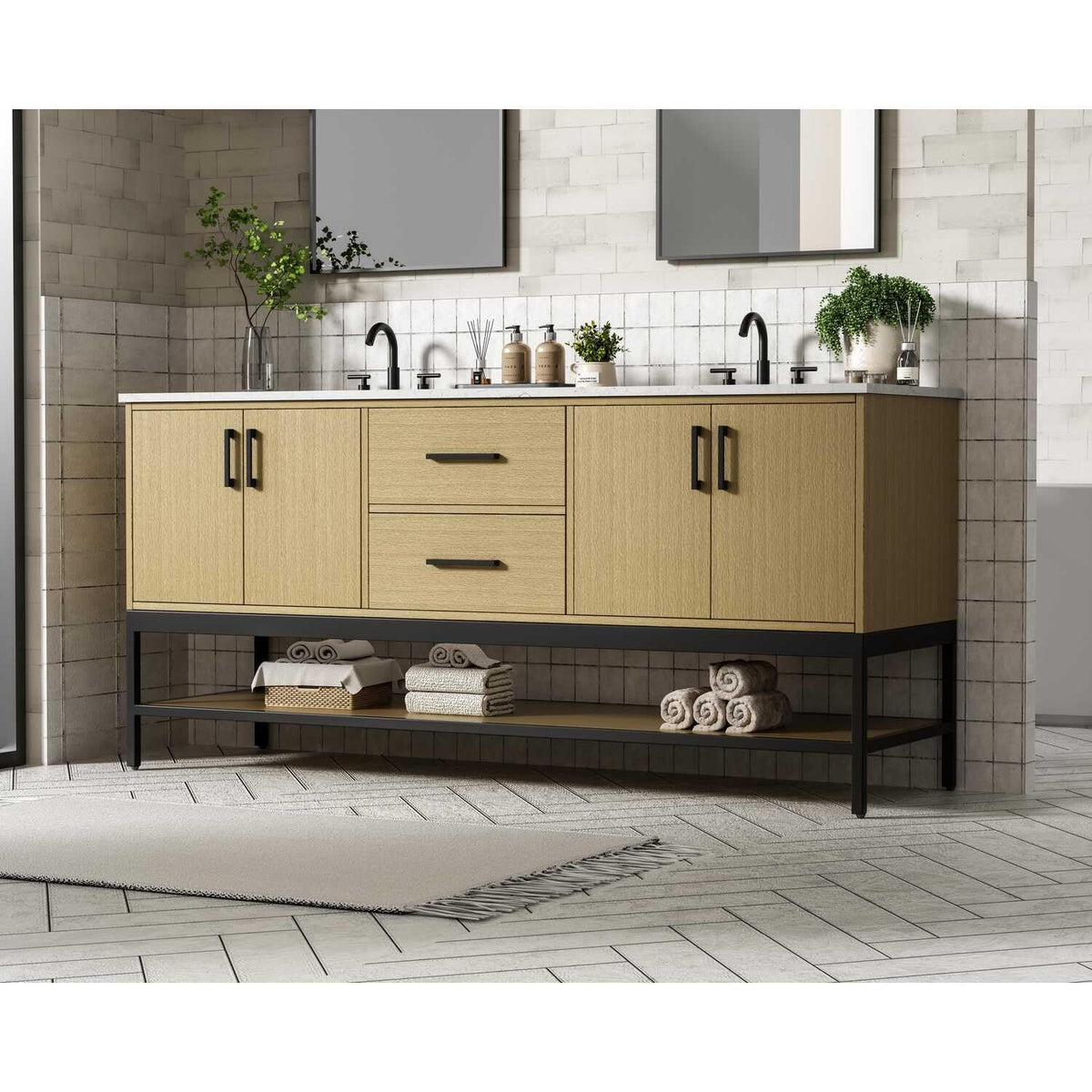 Elegant Kitchen and Bath 72" Double Bathroom Vanity in Honey Brown by Elegant Lighting – 72.00" W x 22.00" H x 20.00" D, Wood, Honey Brown, Model VF60772DMHB