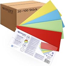 Westcott Divider Strips, Pack of 100, Intensive Colours Mix (Pack of 30), Robust Stapling Strips 190 g/m² for A4 Folders, Dividers 10.5 x 24 cm, 2-Hole Punched Index for DIN A4 Documents, E-733320 00