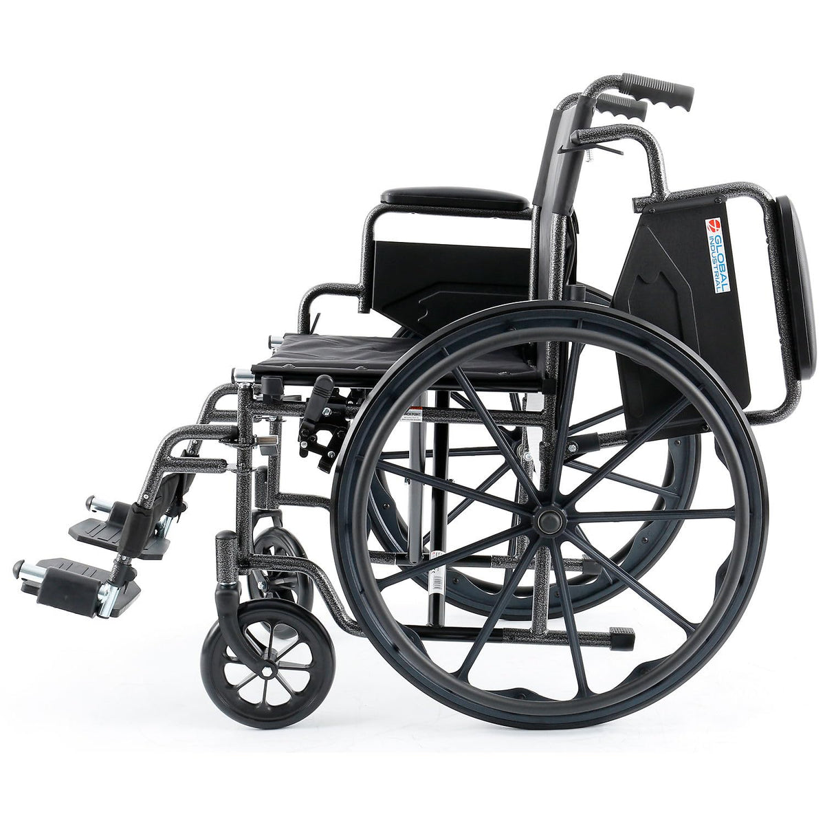 Global Industrial Wheelchair – 20" W Seat, Flip Back Arms, Swing-Away Footrests, Black