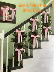 Pink Bow Garland Festival Hanging Decorations by Adachffy – 6 X 9 Inches, Polyester, Pink, Pack of 8, Model Pink Bow-008