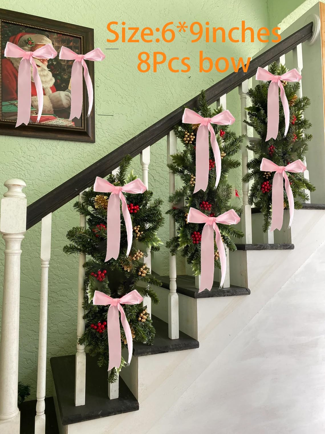 Pink Bow Garland Festival Hanging Decorations by Adachffy – 6 X 9 Inches, Polyester, Pink, Pack of 8, Model Pink Bow-008