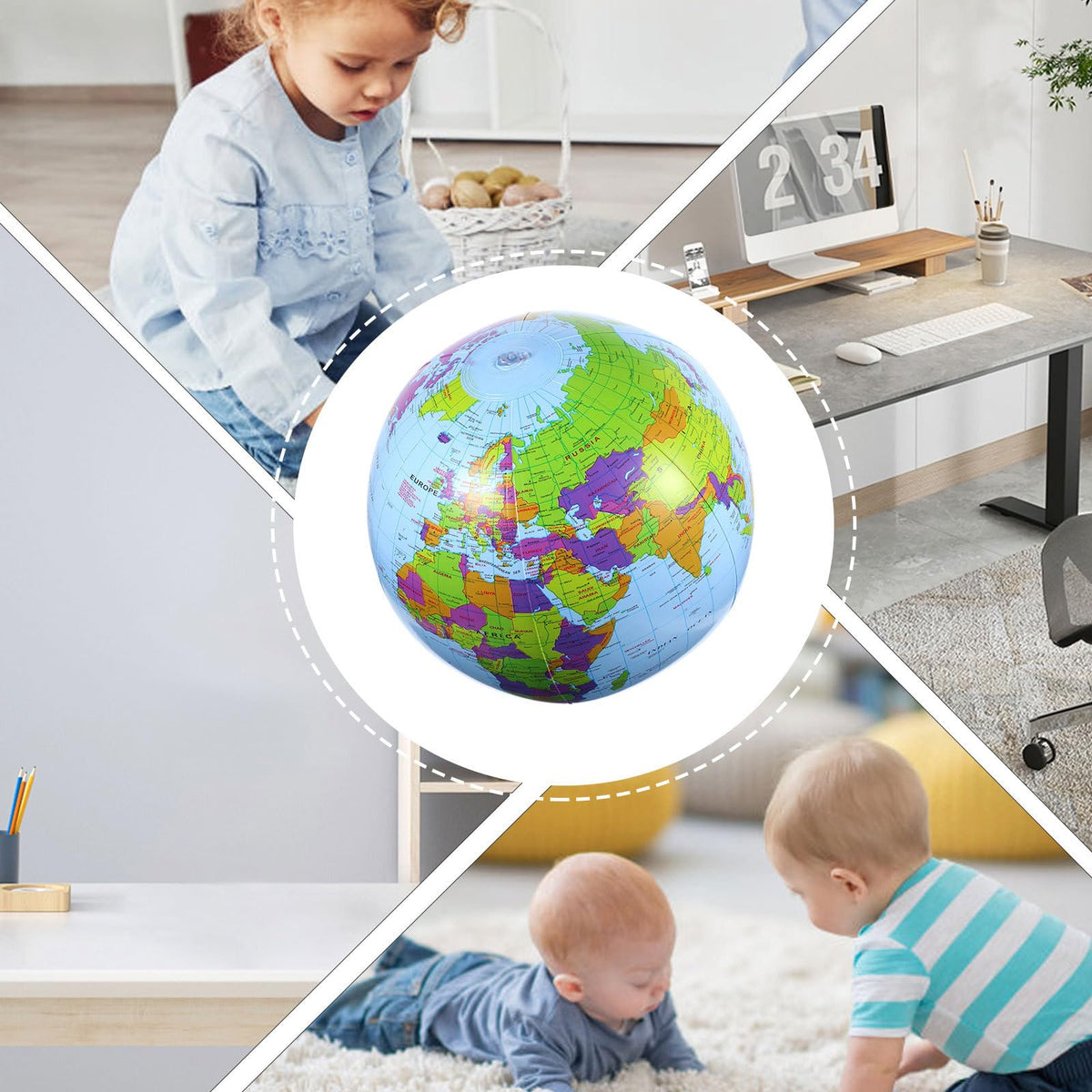 Inflatable Earth Globe Beach Ball PVC Air Inflation English Globe for Geography Teaching by Beavorty – 30.00X30.00X30.00cm/11.79X11.79X11.79", Sky-blue